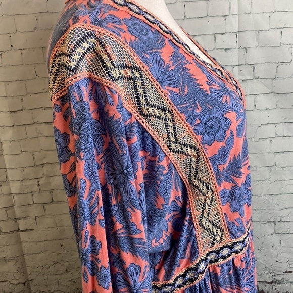 J Jill Boho Tunic Blouse XL Garden Refresh Pink Blue Floral Embroidered Hippie - Picture 12 of 16